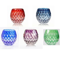 1 Set Round 5Colors Whiskey Glasses Japanese Edo Kiriko Hand Cut To Crystal 11oz