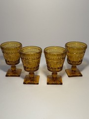 (4) Vintage Indiana Glass Colony Park Lane Square Foot Wine Goblet Amber 5.5”