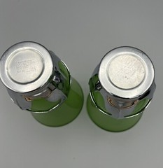 2 Farber Brothers Chrome Craft Forrest Green Glass 10oz Tumblers