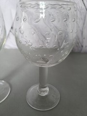 Bubbled Goblet Glasses Clear Set of 2 Heavy Weight Unmarked Not matched