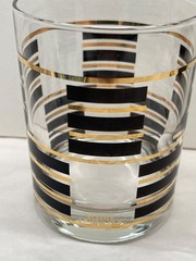 Rare 2 Signed Culver Double Old Fashioned Glasses Gold & Black USA