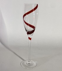 Pier 1 Red Swirline Clear Glass Goblets Cham 9″ Hand Blown Discontinued