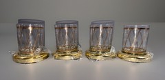 Set of 4 MCM Georges Briard Double Old Fashioned Glasses Tumblers Gold Lattice