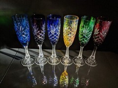 Faberge Odessa Colored Crystal Champagne Flutes NIB