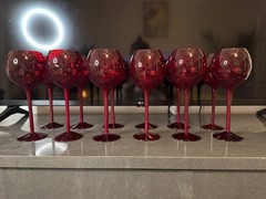 Set of 12 Red Wine Goblets Ruby Red Glass Elegant Stemware Used,box # 13