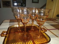 Central Glass Works, 3 #1428 Wine Glasses in Amber