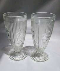 Pair Iris And Herringbone Glass 12 Oz Footed Ice Tea Glasses