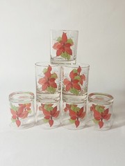 7 Crisal Poinsettia Low Ball Glasses By Mary Lou Goertzen in Portugal
