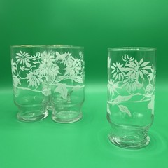 Vintage Kitchen 6” Floral Butterfly Clear Glass Tumblers Drinking Glasses Set 4