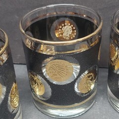 Libby 1960s Barware 22k Gold Cera Coin Lowball Glasses Set of 4 Hennessy Whiskey
