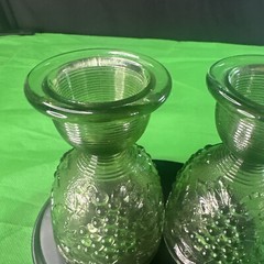Sage Green L.E. Smith Glass USA Pressed Glass Juice Egg Cup Reversible Set of 2