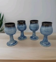 Art Studio Pottery Wine Water Goblets Vintage – Set of Four