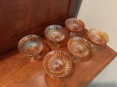 Set 6 Indiana Glass Marigold Carnival Iridescent Dessert Sherbet Cups Vintage