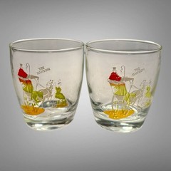 Vintage Anchor Hocking Set Of 6 Transportation Scenes Low Ball Rocks Glasses