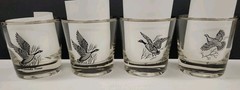 Vintage MCM Sportsman Series Low Ball Glasses Game Bird With Silver Rims