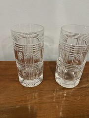 Set 2 Ralph Lauren GLEN PLAID Crystal Highball Glasses 14 oz. Tumblers 6.25″