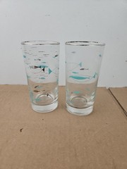 Vintage Libbey Mediterranean Atomic Fish Motif Tumblers Set Of 2 MCM Retro