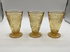 Tiara Indiana Glass ~ Set of Three Amber Sandwich 10 oz Footed Iced Tea Tumblers