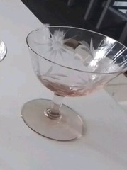 Elegant Pink Wheel Etched Depression Era Champagne Glasses 12pc (#471)