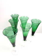 Lenox Set of 6 Holiday Gems Emerald Fluted Toasting Champagne Flutes Long Stem