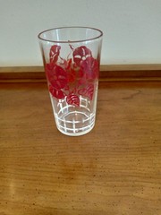 Vintage Red Morning Glory Flower White Fence Glass