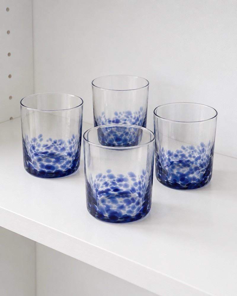 The Cellar Blue Confetti Glass Tumblers Set 4 Rocks Glasses 12oz Barware NIB