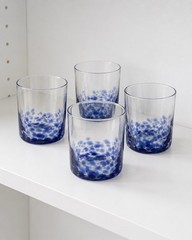 The Cellar Blue Confetti Glass Tumblers Set 4 Rocks Glasses 12oz Barware NIB