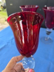 Artland Iris Ruby Red Seeded Bubble Glass Goblets set of 7