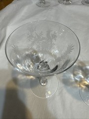 Tiffin Franciscan Persian Pheasant Etched Liquor Cocktail Glasses #17358 5”