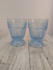 Emily’s Attic Blue Hobnail Footed Glasses Set of 2 Vintage Style Tumblers