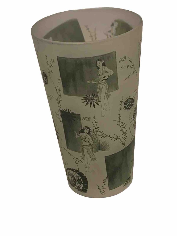 Frosted Hawaiian Souvenir Drinking Glass Green Ukulele Collectible Tumbler