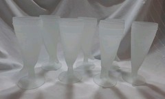 Set of 7 Vintage Indiana Glass Tiara Frosted Powder Horn Pilsner Beer Glasses