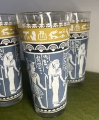 Vintage MCM Set Of 4 Hazel Atlas Egyptian Revival cocktail glasses RARE COLORS