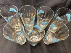 7 Vintage Amoeba Boomerang Tumbler Glasses Turquoise Gold. Free Shipping