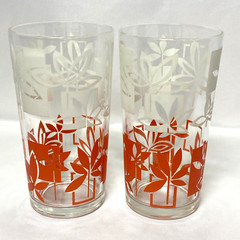3 Glasses MCM Vintage Tumblers Leaf Pattern 5 3/8″ Tall Retro Mod 12 Oz READ