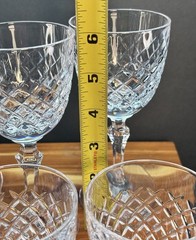 Vtg Bayel Crystal Diamond Shaped Orleans Cut 6″ Wine Glasses Set of 6 Very Clean