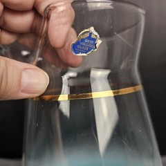 VTG Glass Blendo mid Century Blue Pitcher Frosted Gold Trim Water Juice Bar