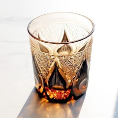 Edo Kiriko Crystal Whiskey Glasses Hand Cut 9oz Blue/Black Premium Rock Tumbler