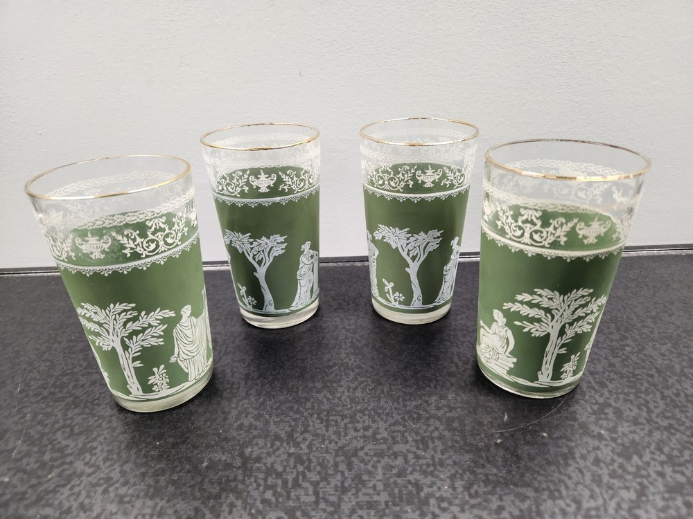 Set of 4 Vintage Wedgwood Jasperware Jeanette Green Hellenic 5″ Drinking Glasses