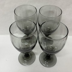 Vintage Set Of 4 Libbey Smoke Gray Glass Water Wine Iced Tea 16 Oz Goblets 7″