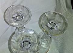 3 Gold Rimmed Tulip 8″ Champagne Glasses-Diamond Shape Bulb Top on Column Stem