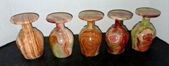 Alabaster Onyx Stemmed Natural Stone Wine Goblets 4 Oz Set Of 5 Polished 5″ Vtg.