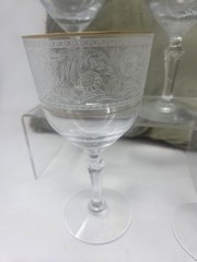 4 Fostoria Renaissance 7″ Water Goblets with Gold Trim