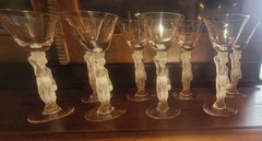 8pcs Vintage Bayel Bacchus Frosted Stem Figure Crystal Cordial Martini Glasses