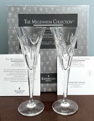 WATERFORD Millennium 2 CRYSTAL TOASTING CHAMPAGNE FLUTES All 5 Universal Toasts