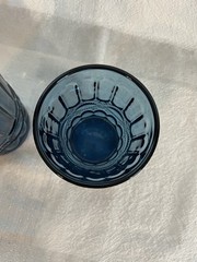 Vintage Mosser Wright Blue Eye Winker Juice Glass 4” & Tumbler Glass 5.5” Set