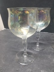 2 VTG WEST VIRGINIA GLASS SPECIALTY CO IRIDESCENT OPTIC WINE GLASSES 6 1/2″