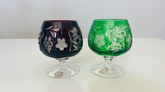 AJKA MARSALA 4 3/8″ CUT TO CLEAR BRANDY SNIFTER COGNAC COLORFUL GLASSES LOT OF 4