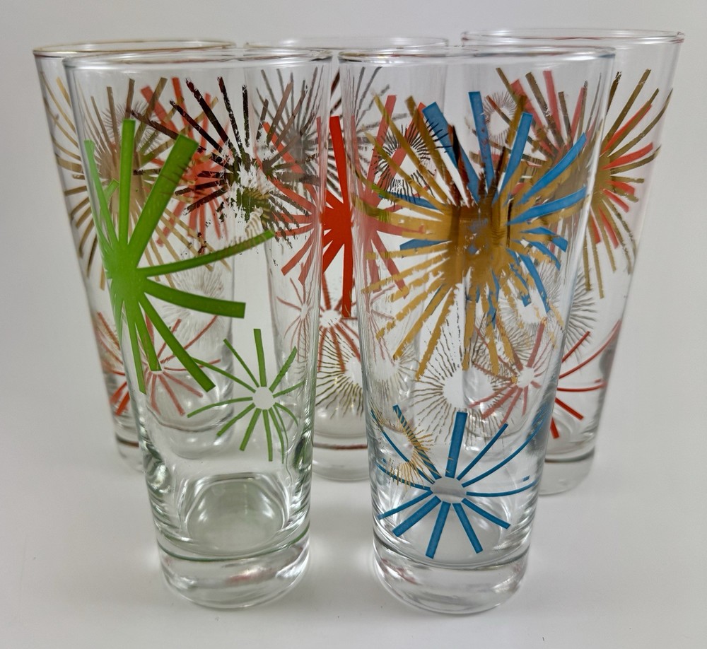 MCM Set 5 ATOMIC ASTERISK Highball Glasses Bartlett Collins Russel Wright