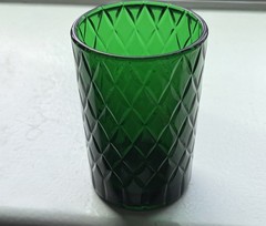 Set of 6 Diamond Cut Emerald Green Crystal Glasses ,Juice Cordial 6oz